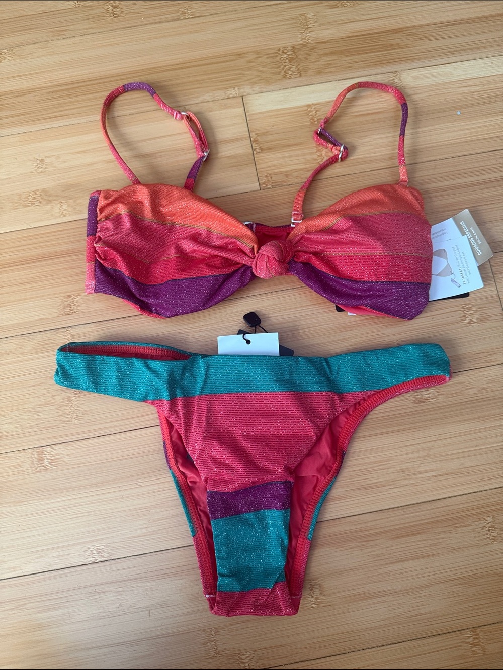 Women's Striped Knot Front Bikini Set - Multicolor